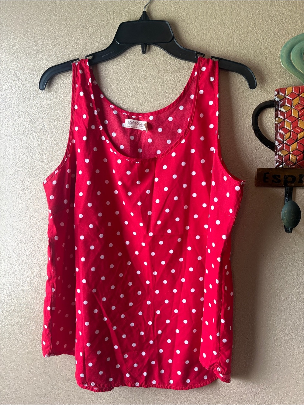 Faded Glory Red and White Polka Dot Tank Top